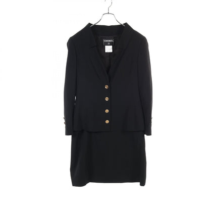 Chanel Coco Mark Button Jacket Skirt Set P 17768v 09938 Wool Black 