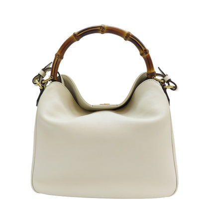 Gucci Diana Medium Bamboo Shoulder Handbag White Leather 746124