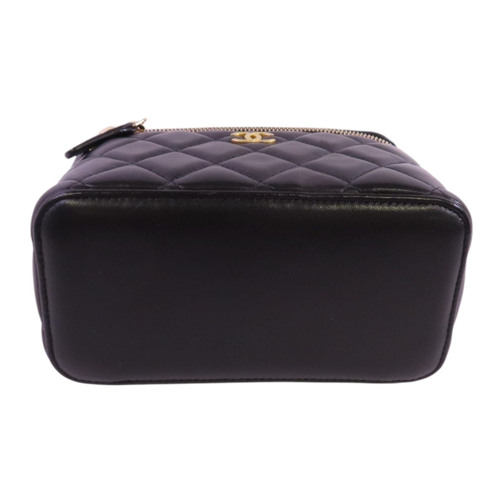 Chanel Black Sheepskin Leather Vanity Case Hand-handed Shoulder Bag 2way Shoulder Bag Lambskin (sheep Leather)