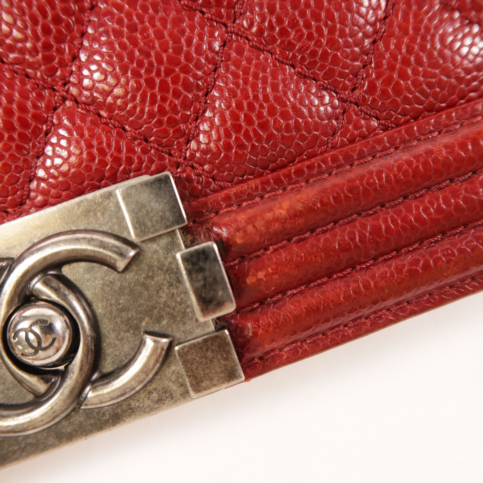 Chanel Red Cowhide Leather Boy 25 Silver Cross Shoulder Back Bag Calfskin (cowhide)