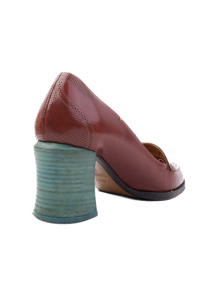 EXCELLENT Fendi Orange Leather Block Heel Loafer-Style Shoes