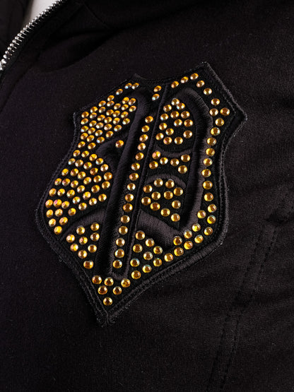 Excellent Phillipp Plein Black Sleeveless Hoodie with Embellished Crest