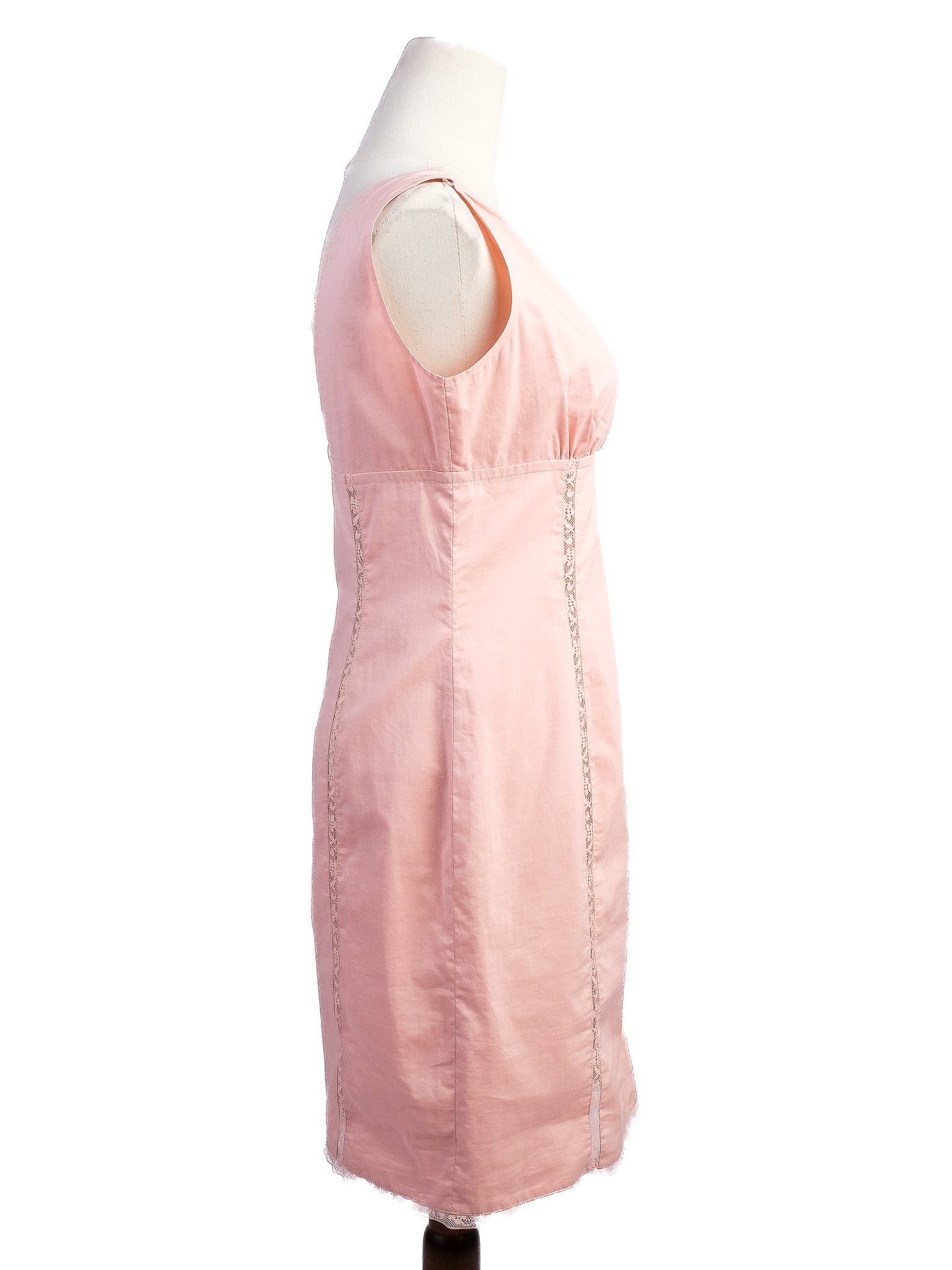 Excellent Valentino Pink Cotton Lace Detail Sleeveless Dress