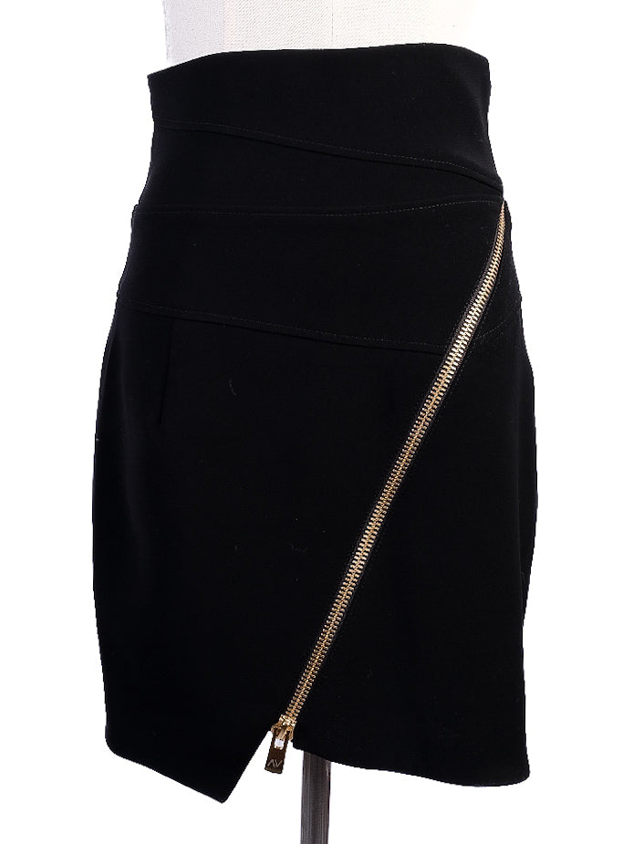 Excellent Alexandre Vauthier Black Skirt Size S with Diagonal Zipper