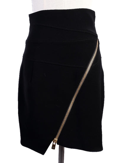 Excellent Alexandre Vauthier Black Skirt Size S with Diagonal Zipper