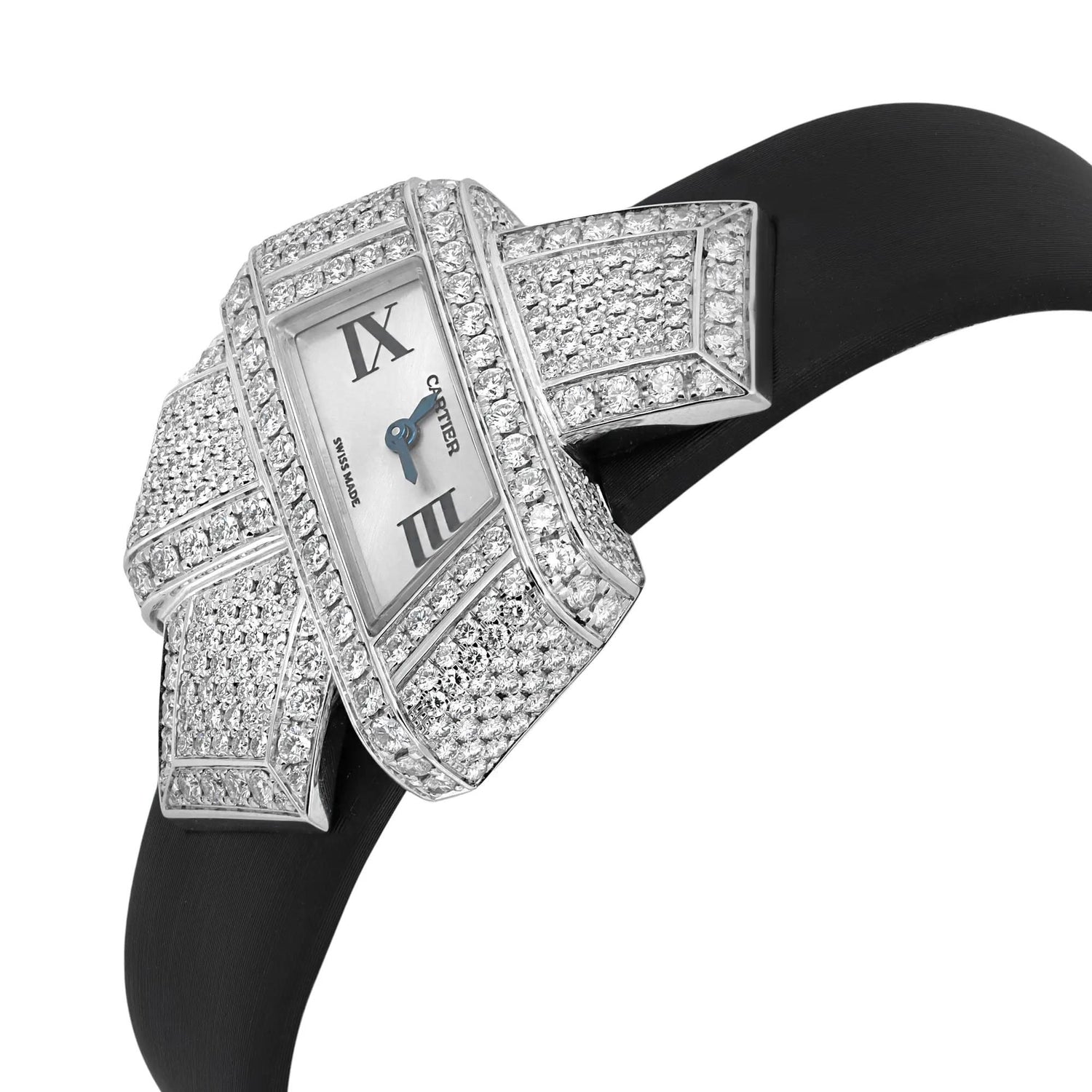 Cartier Libre Noeud 18K White Gold Silver Dial Diamonds Ladies Watch 3080