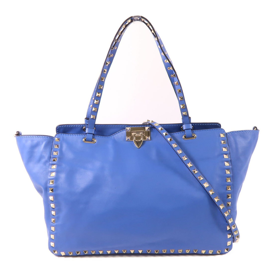 Valentino Cowhide Leather 2Way Shoulder Bag Golden Hand-handed Shoulder And Back Bag 2way Shoulder Bag Blue Calfs