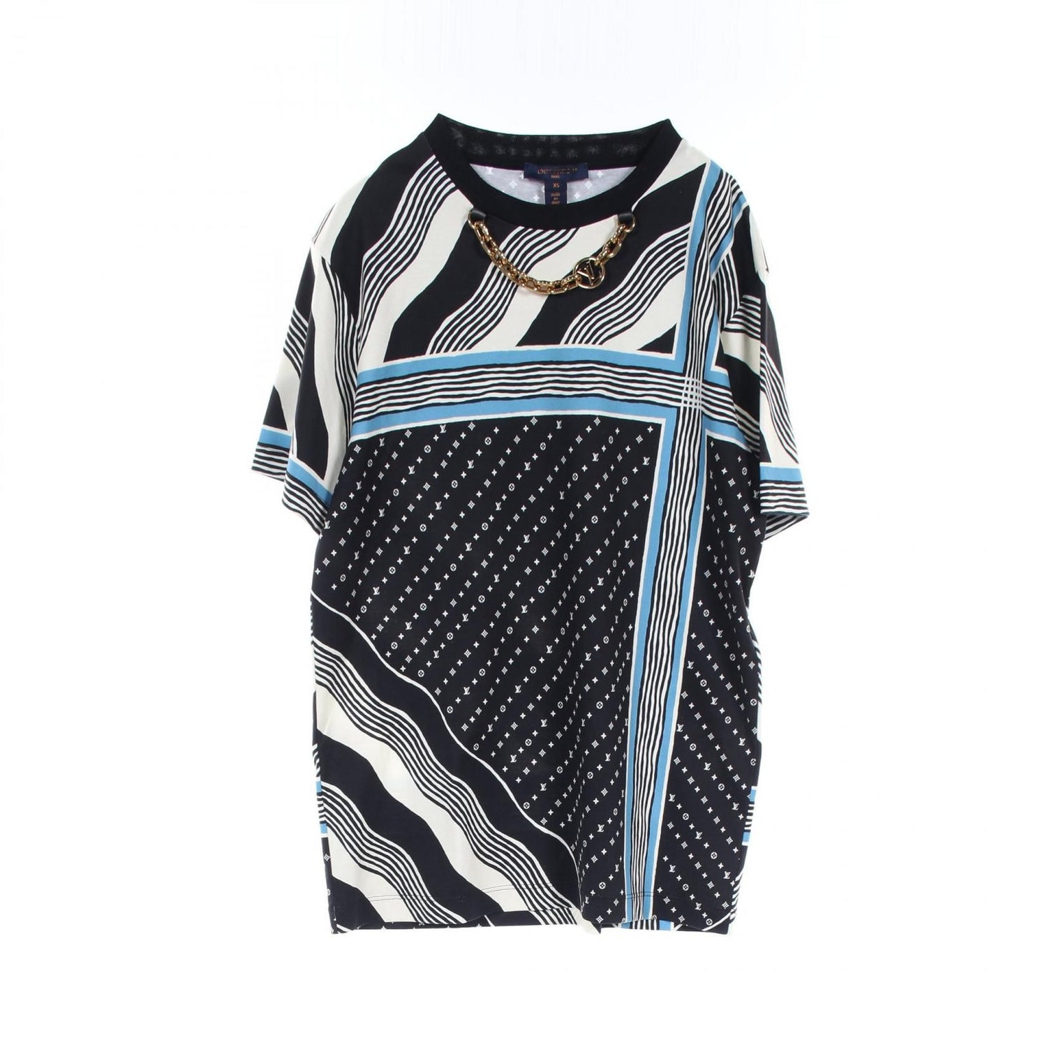 Louis Vuitton Lv Chain Contrast Trim Monogram Black Beige Blue T-shirt