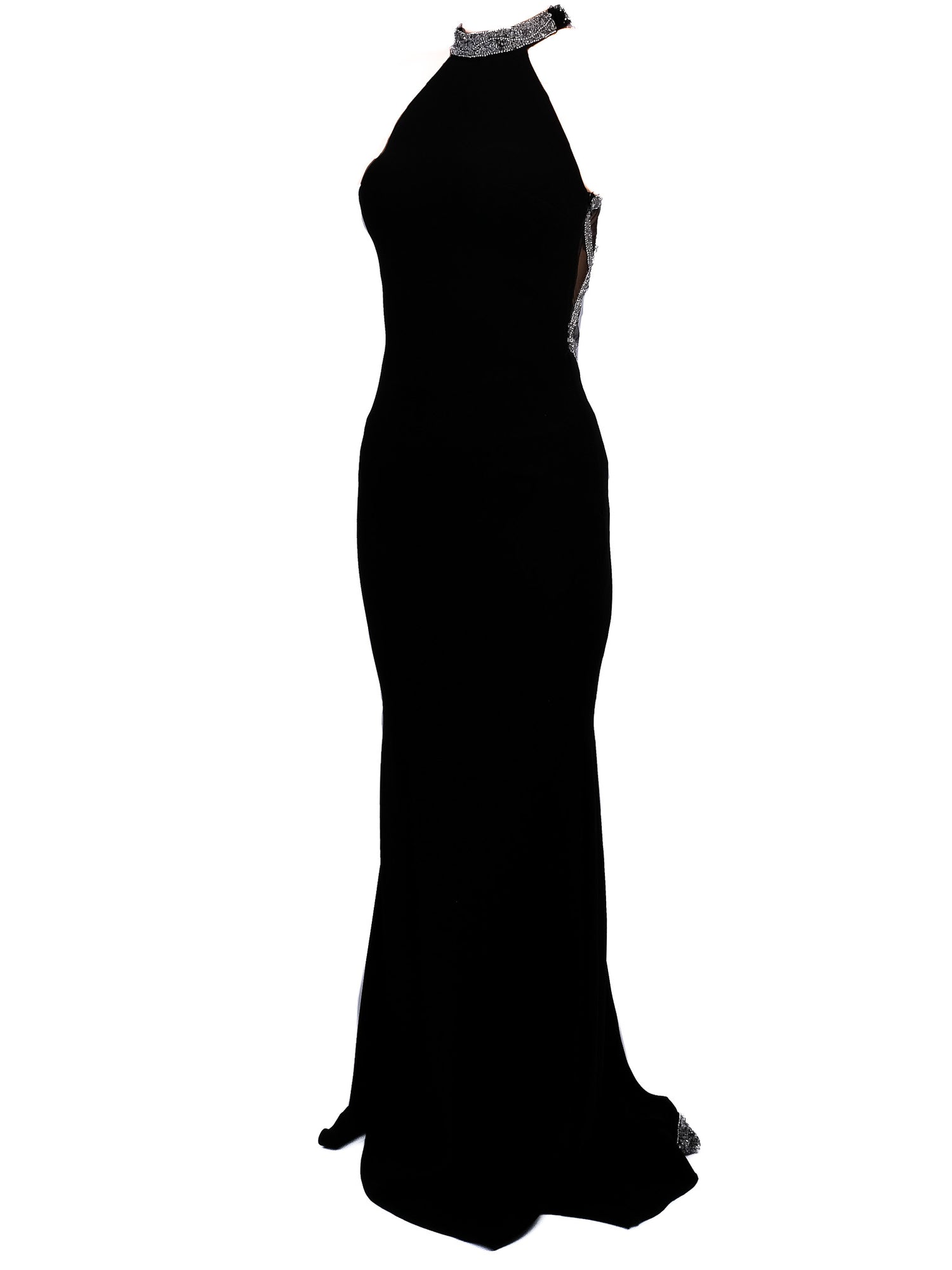 Tarik Ediz Black Silk Evening Gown Size M with Embellishments