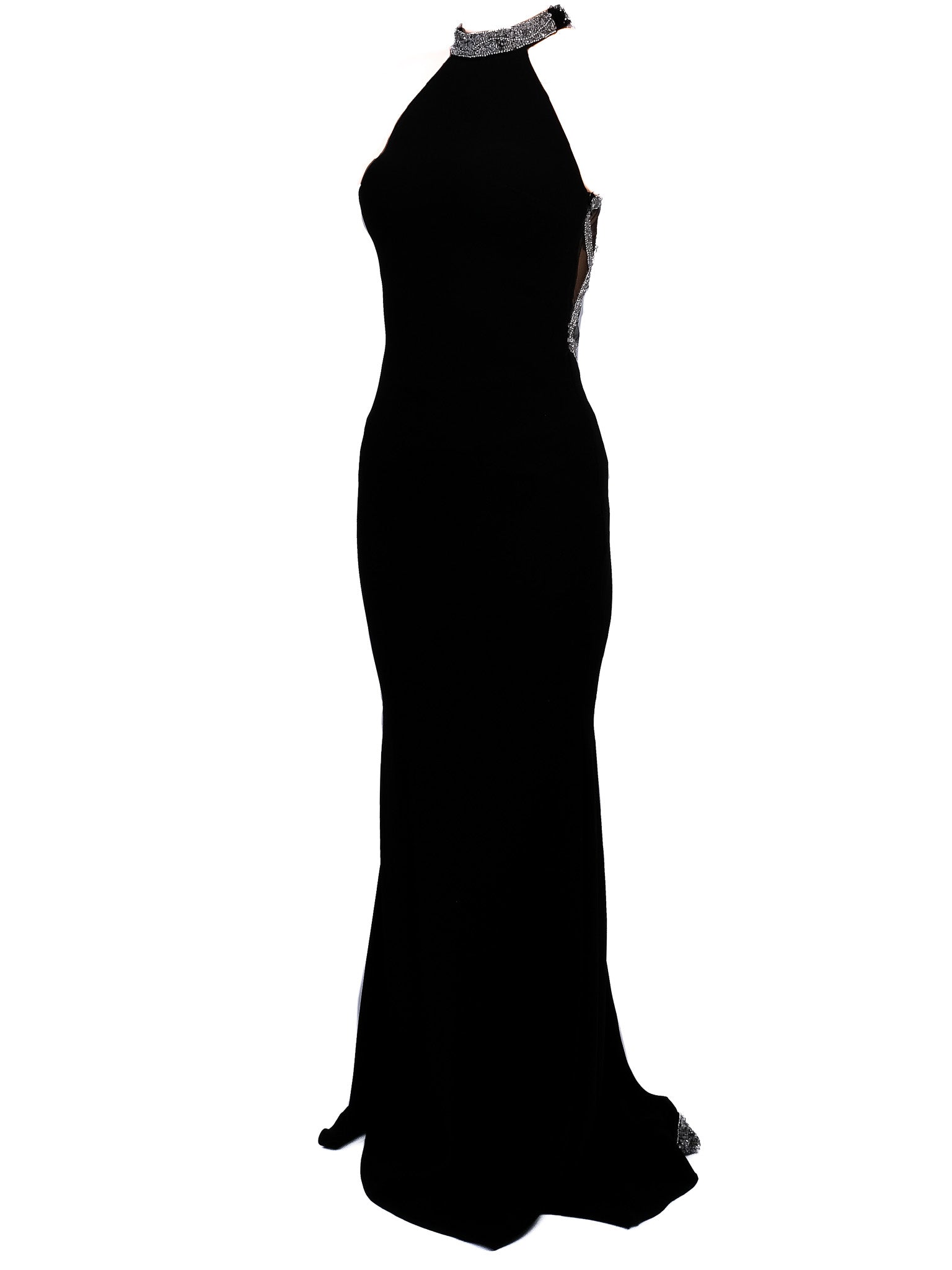 Tarik Ediz Black Silk Evening Gown Size M with Embellishments
