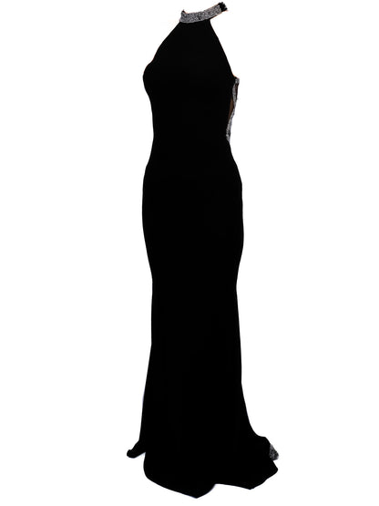 Tarik Ediz Black Silk Evening Gown Size M with Embellishments