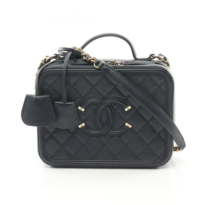Chanel Navy Cc Filigree Matelasse Shoulder Bag Leather Grained Calfskin