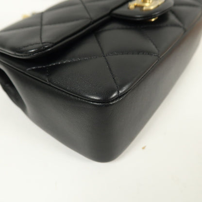 Chanel Black Sheepskin Leather Chain Shoulder Bag With Gold Buckle Black Shoulder Bag Lambskin (