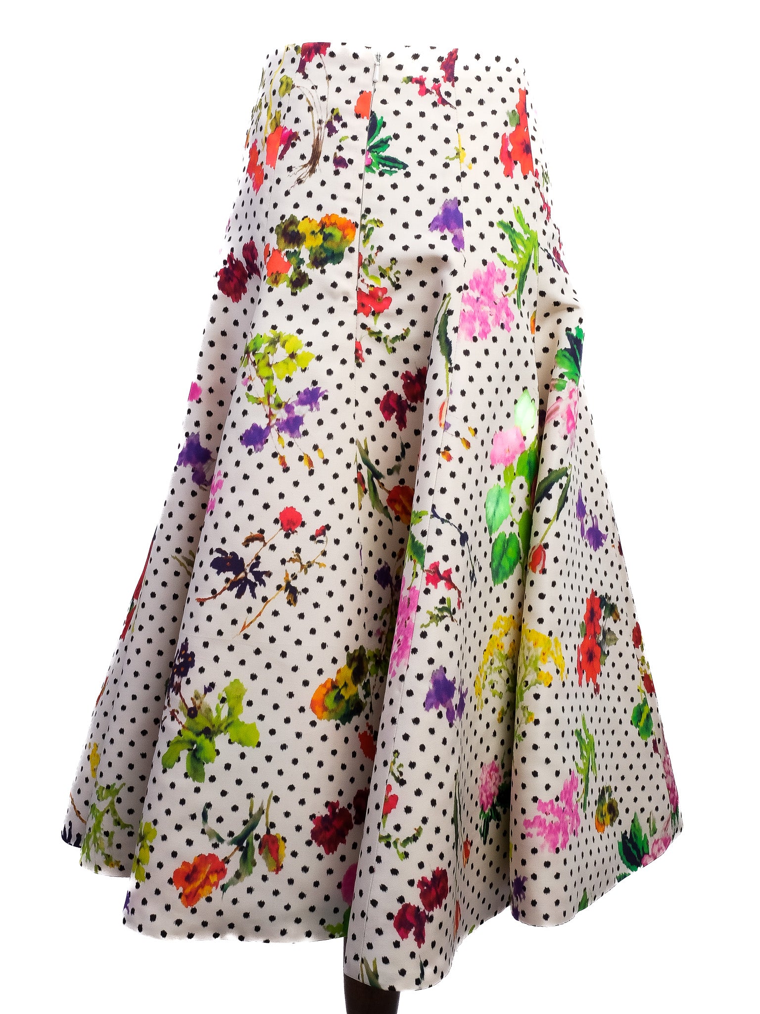 Excellent Oscar de la Renta Silk Floral Polka Dot Skirt Size S