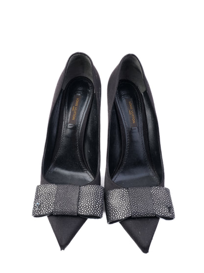 Good Louis Vuitton Black Leather High Heels with Decorative Bow Size 38.5