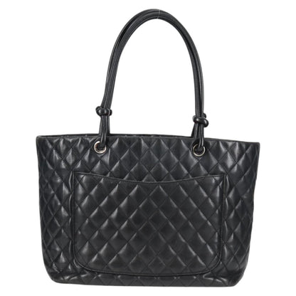 Chanel Cambon Line Matelasse Tote Bag Leather Black Silver Cc Auth