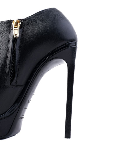 Excellent Saint Laurent Black Leather High-Heeled Ankle Boots Size 37.5