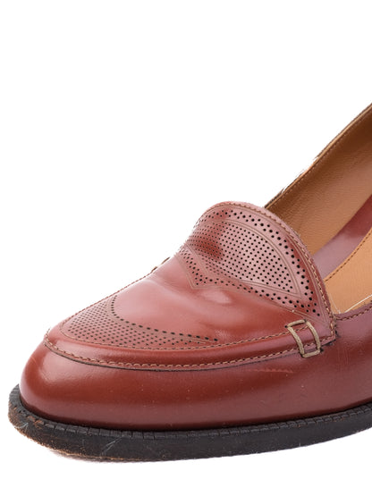 EXCELLENT Fendi Orange Leather Block Heel Loafer-Style Shoes