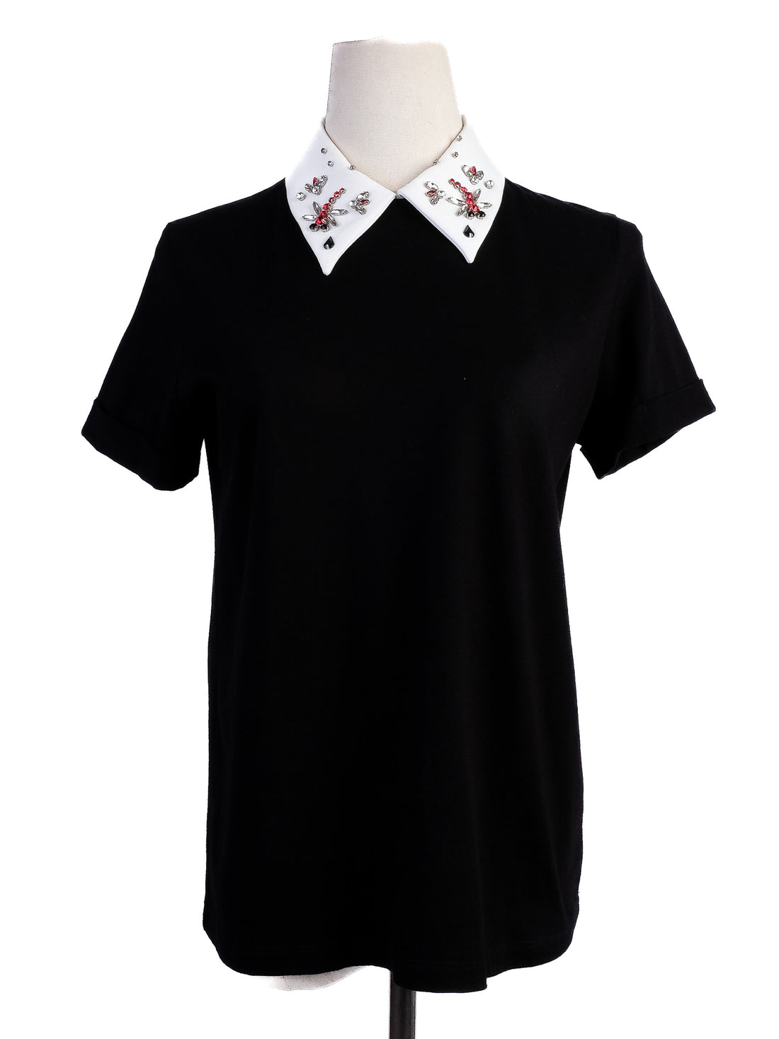 Excellent Maje Black Short-Sleeved Shirt with Embroidered Collar