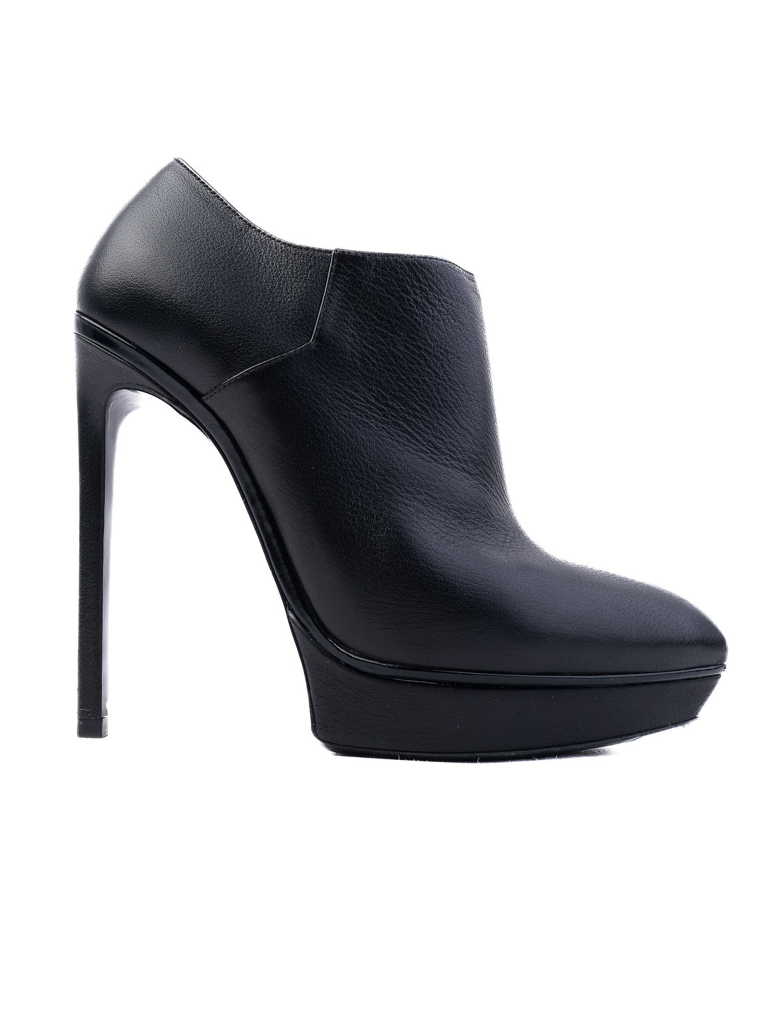 Excellent Saint Laurent Black Leather High-Heeled Ankle Boots Size 37.5