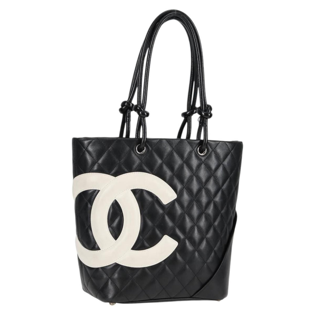 Chanel Matelasse Cambon Line Coco Mark Tote Bag Lambskin Black Cc Auth