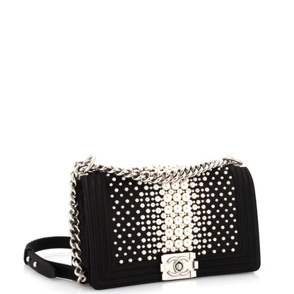 Boy Flap Bag Pearl Embellished Satin Old Medium