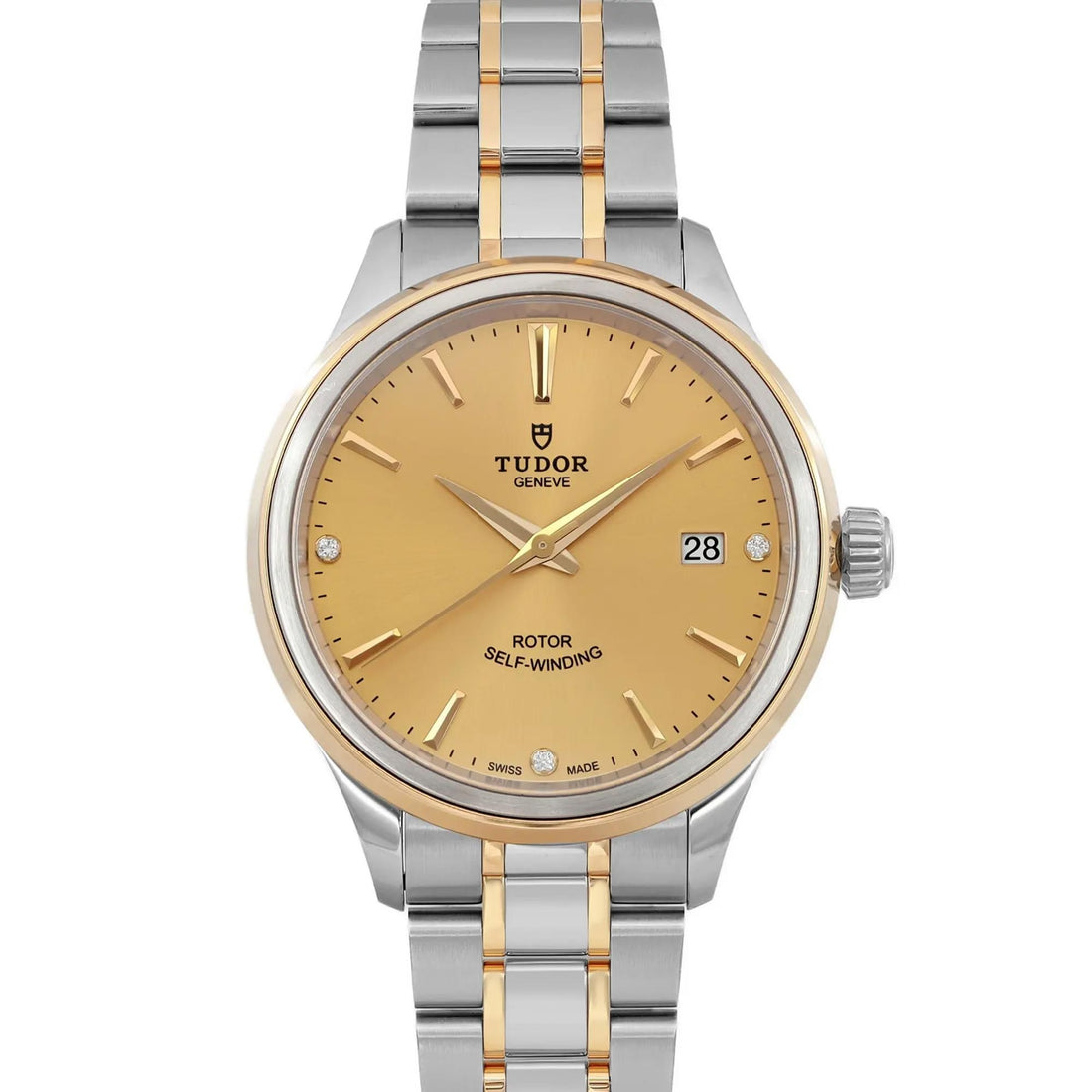 Tudor Style 18K Yellow Gold Steel 38mm Champagne Diamond Dial Watch 12503-0004