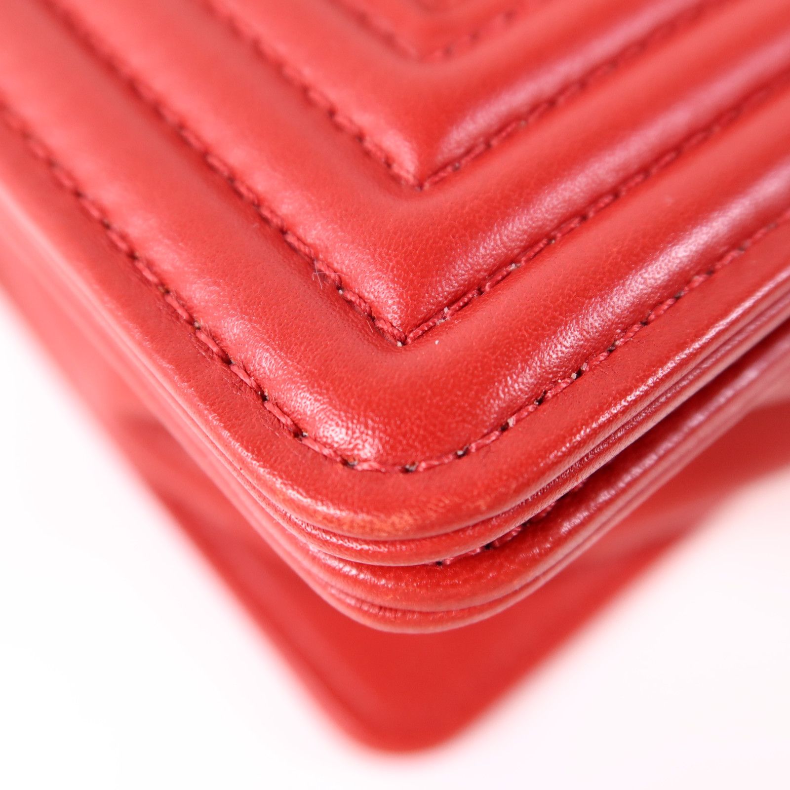 Chanel Red Leather Boy 28 Silver Crosshair Shoulder Bag Leather