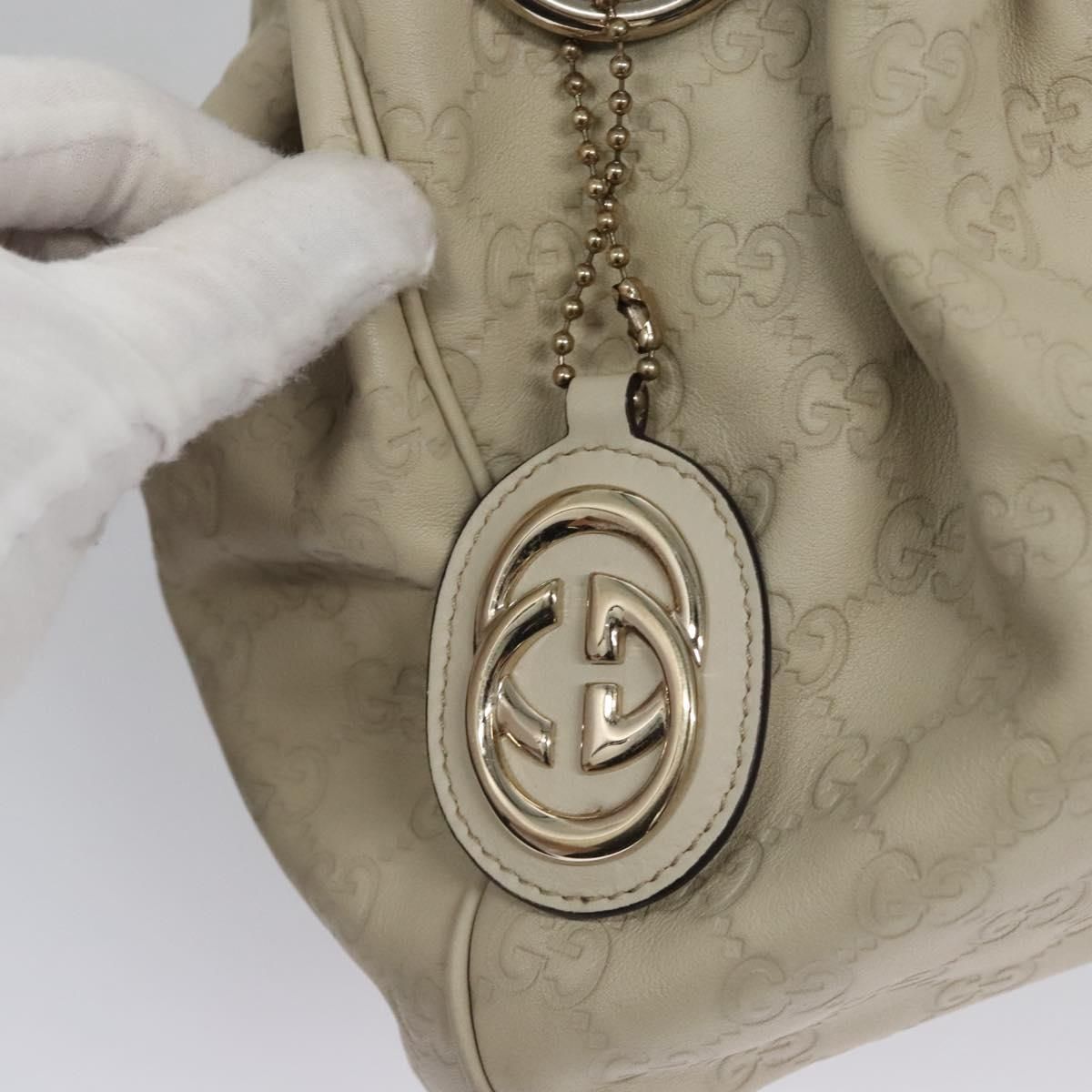 Gucci Gg Canvas Guccissima Hand Bag Leather White Gold 211944 Auth