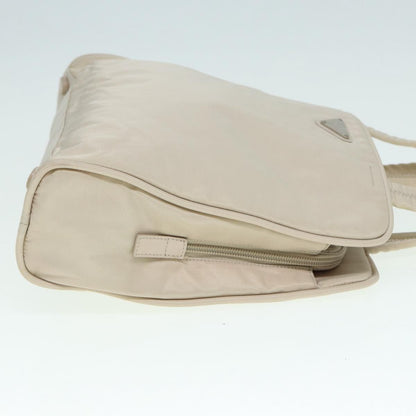 Prada Hand Bag Nylon Beige Silver Auth