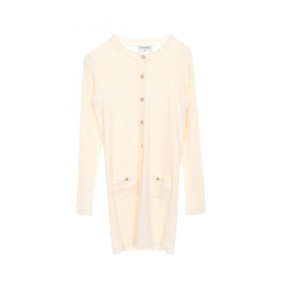 Chanel White Coco Mark Button Cardigan Cotton Silk P 40367