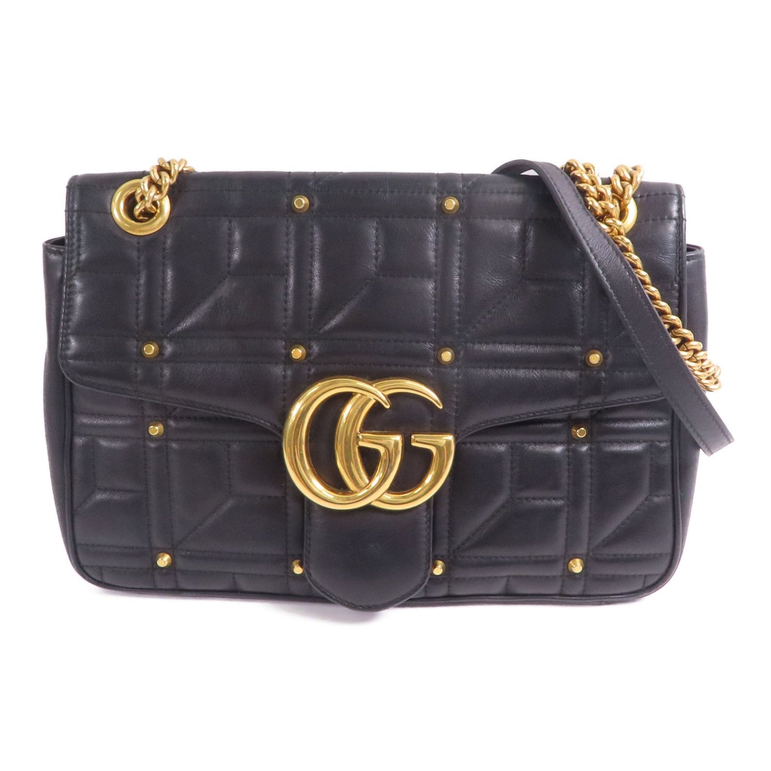 Gucci Cowhide Leather Gg Marmont Gold Cross Shoulder Bag Black Calfskin (cowhide) 443496