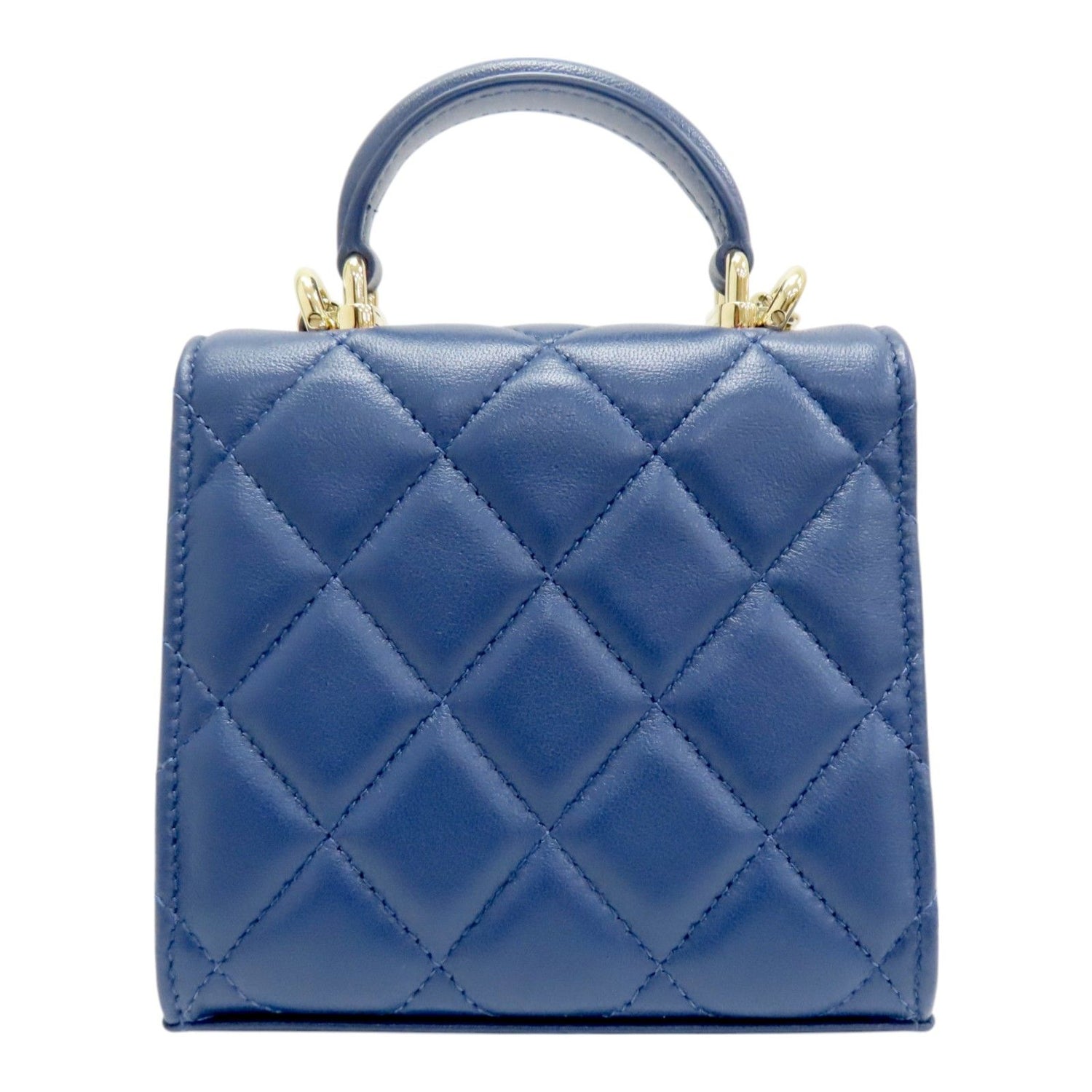 Chanel Top Handle Flap Clutch Chain Shoulder Bag Blue Quilted Lambskin