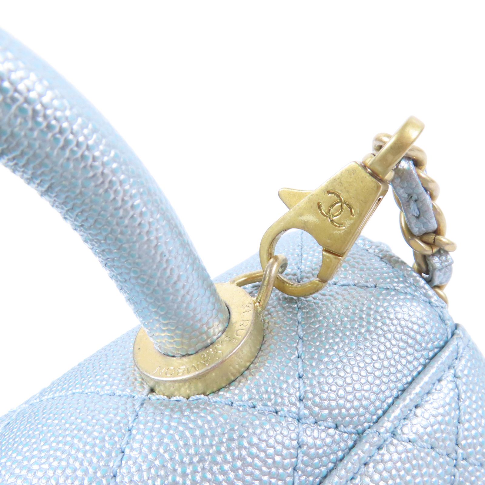 Chanel Blue Cowhide Leather Mini Coco Handle Hand-handed Shoulder And Back Bag 2way Should