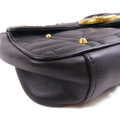 Gucci Cowhide Leather Gg Marmont Gold Cross Shoulder Bag Black Calfskin (cowhide) 443496