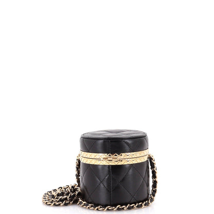 Chanel Lock Frame Round Vanity Case With Chain Quilted Lambskin Mini
