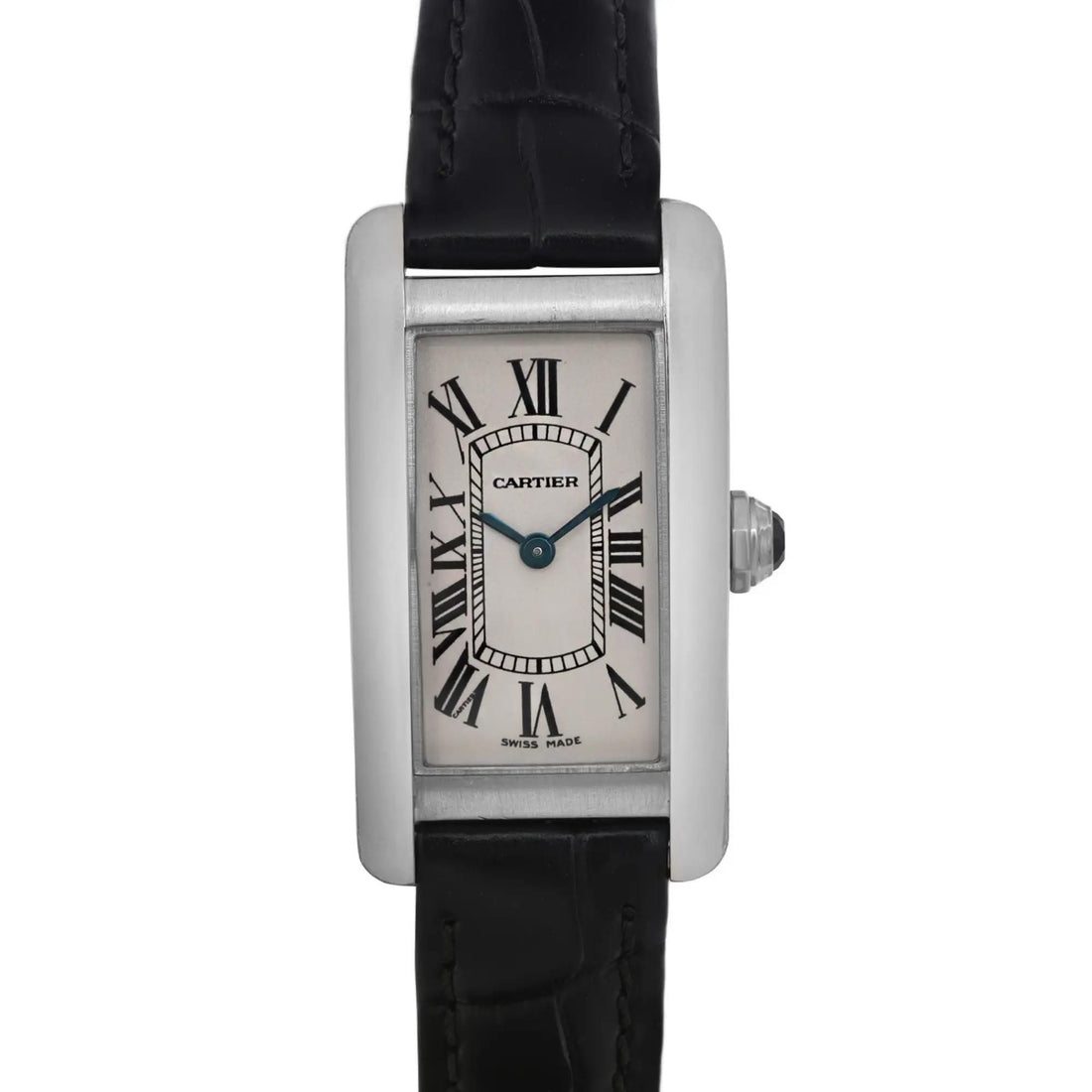 Cartier Tank Americaine 28 Mm X 19 Mm 18K White Gold Silver Dial Watch W2601956