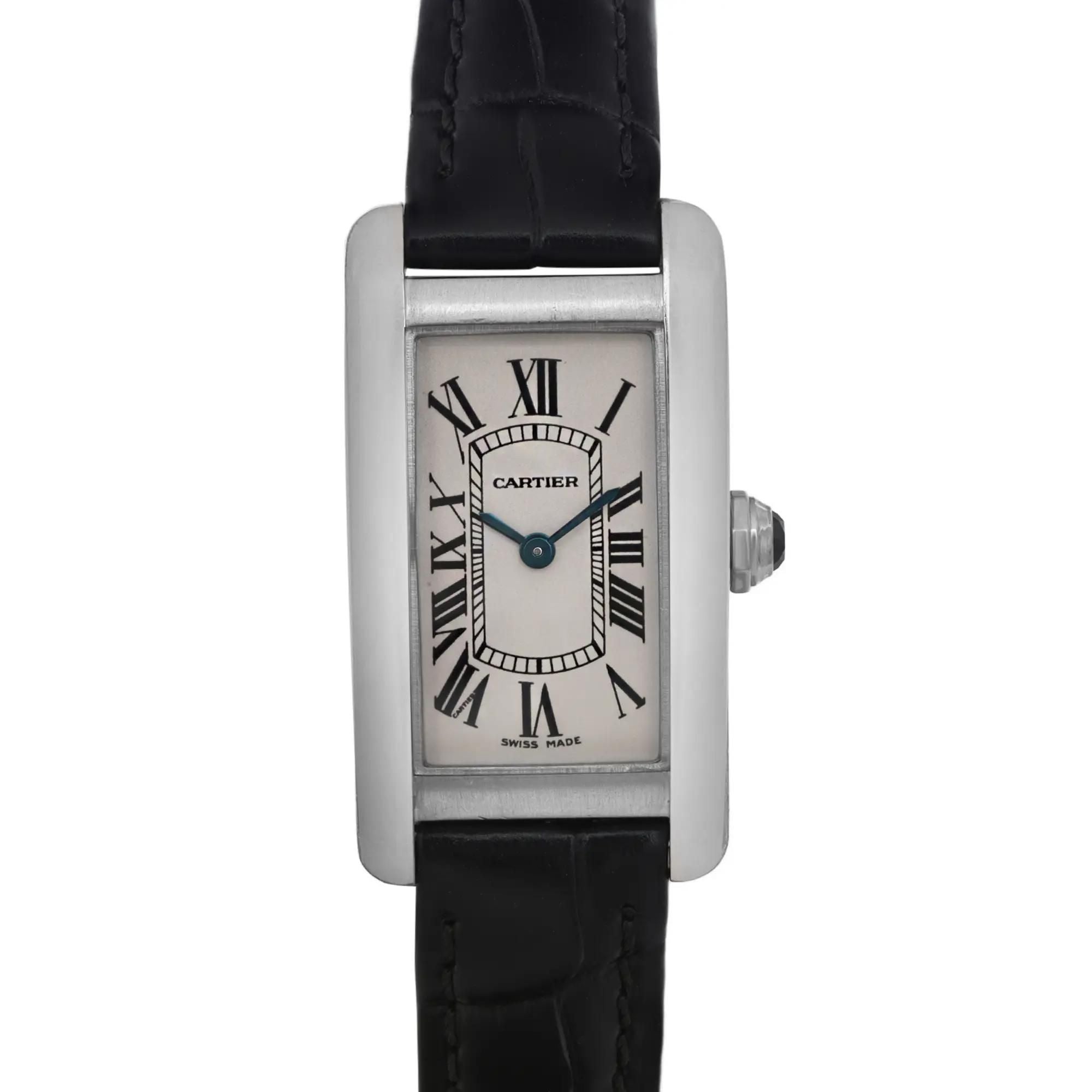 Cartier Tank Americaine 28 Mm X 19 Mm 18K White Gold Silver Dial Watch W2601956
