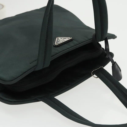 Prada Hand Bag Nylon Green Silver Auth