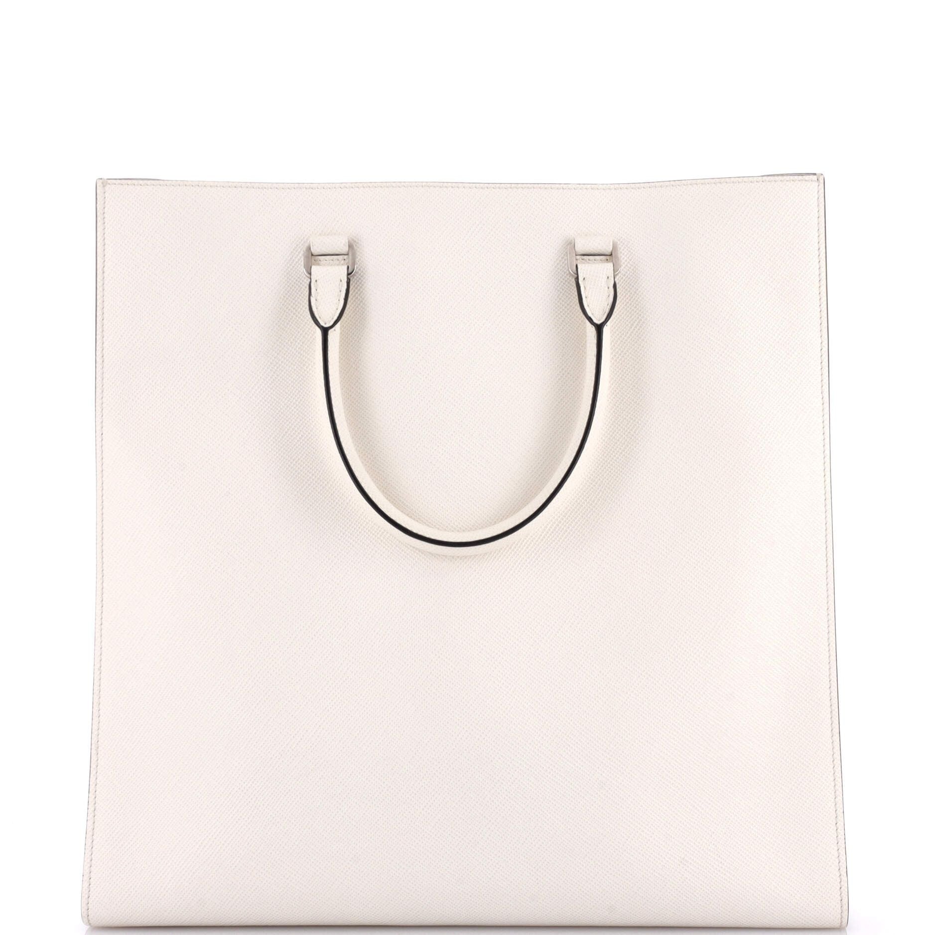 Triangle Logo Convertible Open Tote Saffiano Leather Large
