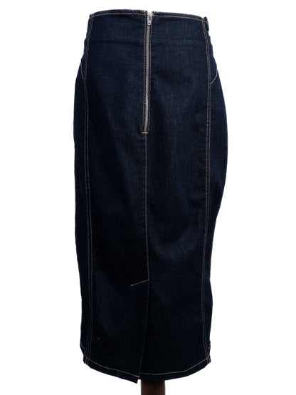 Excellent Marina Rinaldi Blue Denim Midi Skirt Cotton Size 8