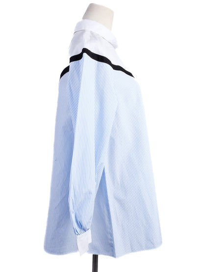 Excellent Weekend MaxMara Blue Striped Blouse with Bow Detail