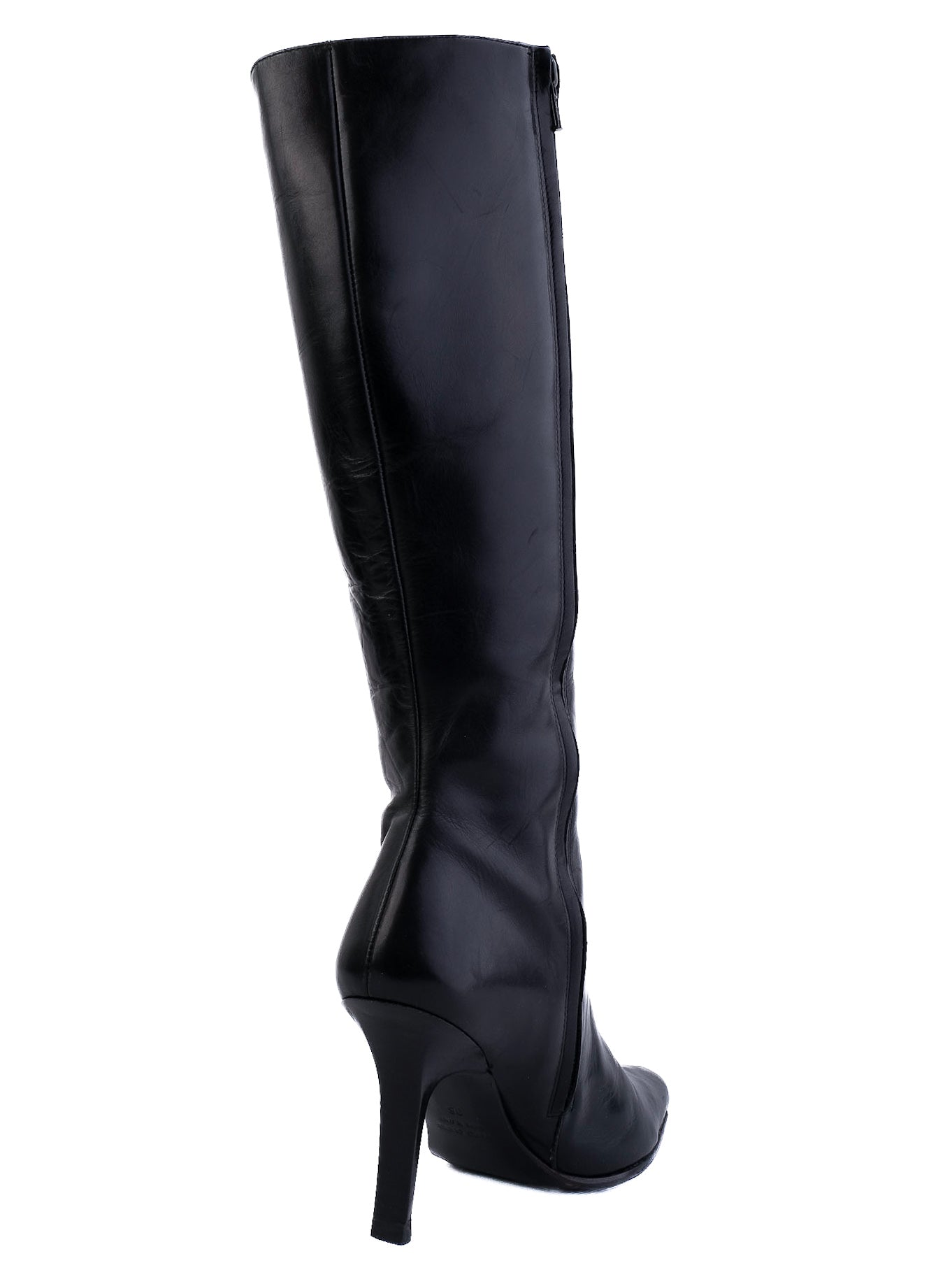 Excellent Leather Knee-High Boots Black Size 36 High Heels
