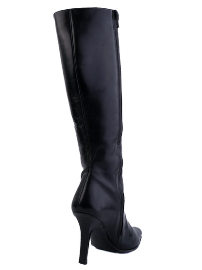 Excellent Leather Knee-High Boots Black Size 36 High Heels