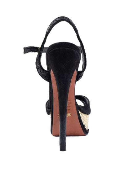 Excellent Schutz Black Leather High-Heeled Platform Shoes Size 36