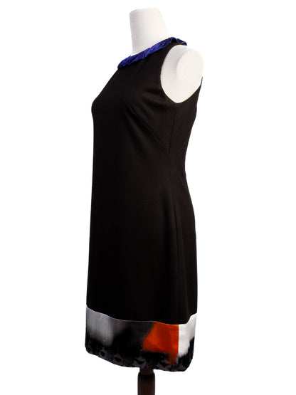 Elie Tahari WomenÕs Sleeveless Dress M Wool Black Blue Multicolor Hem