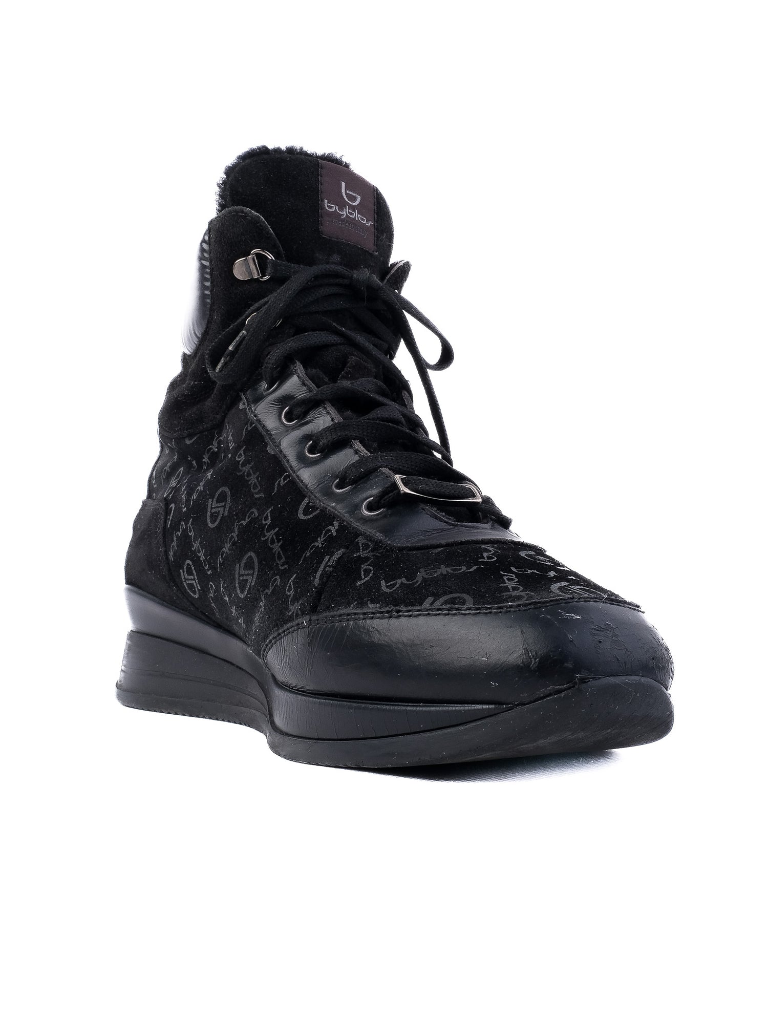 Excellent Byblos Black Leather High-Top Sneakers Size 38