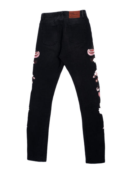 Excellent One X Onetespoon Black Floral Embroidered Jeans Size XS