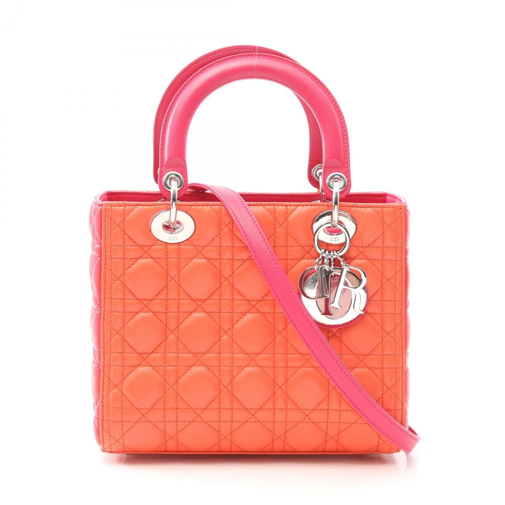 Dior Lady Dior Christian Dior Handbag Orange Pink Leather