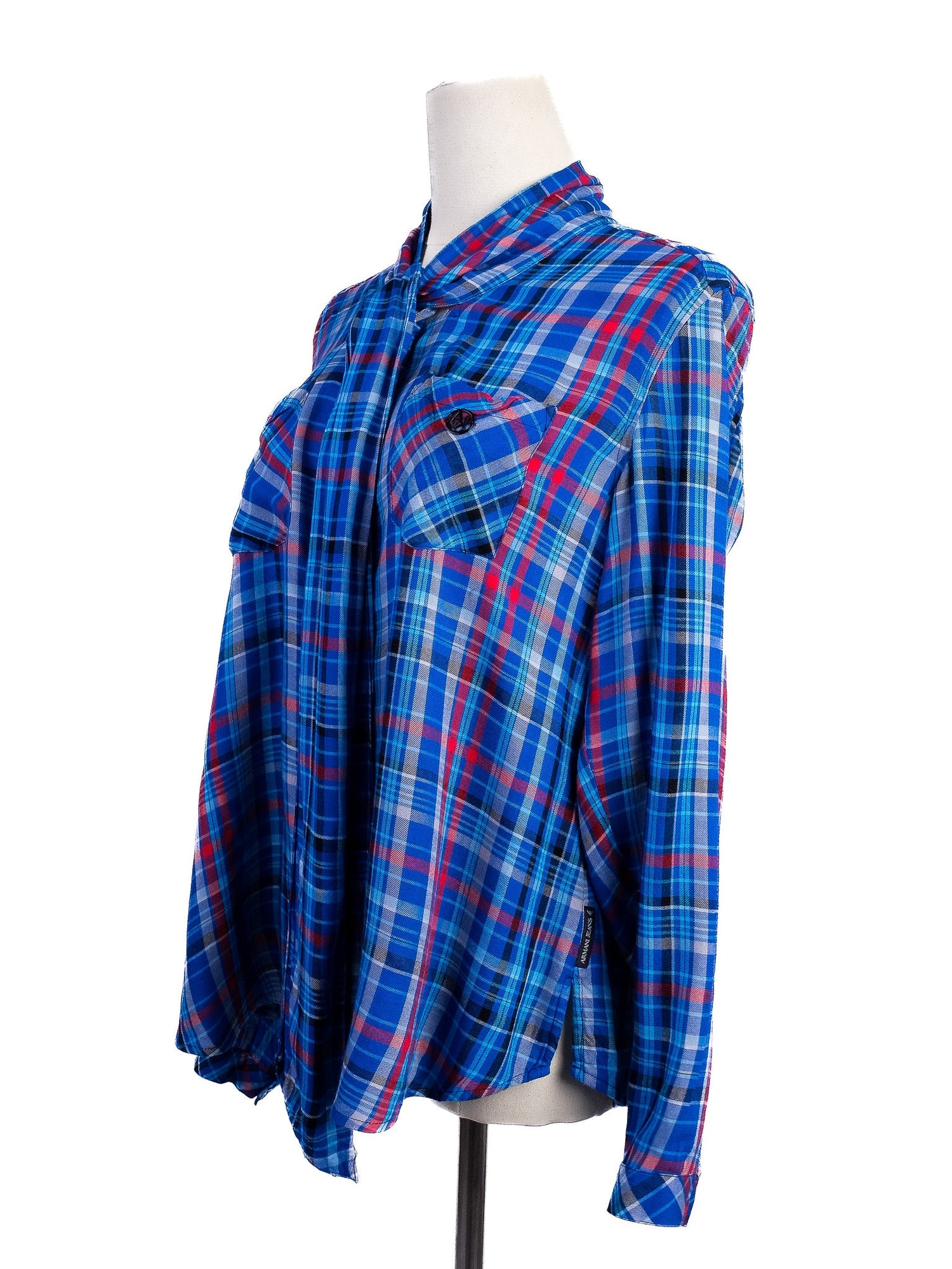Excellent Armani Jeans Plaid Flannel Shirt Red Blue Size XS Women